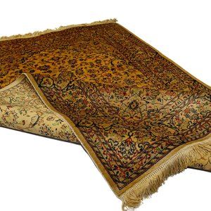 Beige Brown 5x3 Persian Kashan Qum Area Floor Rug 100% Silk Pile on Silk Base